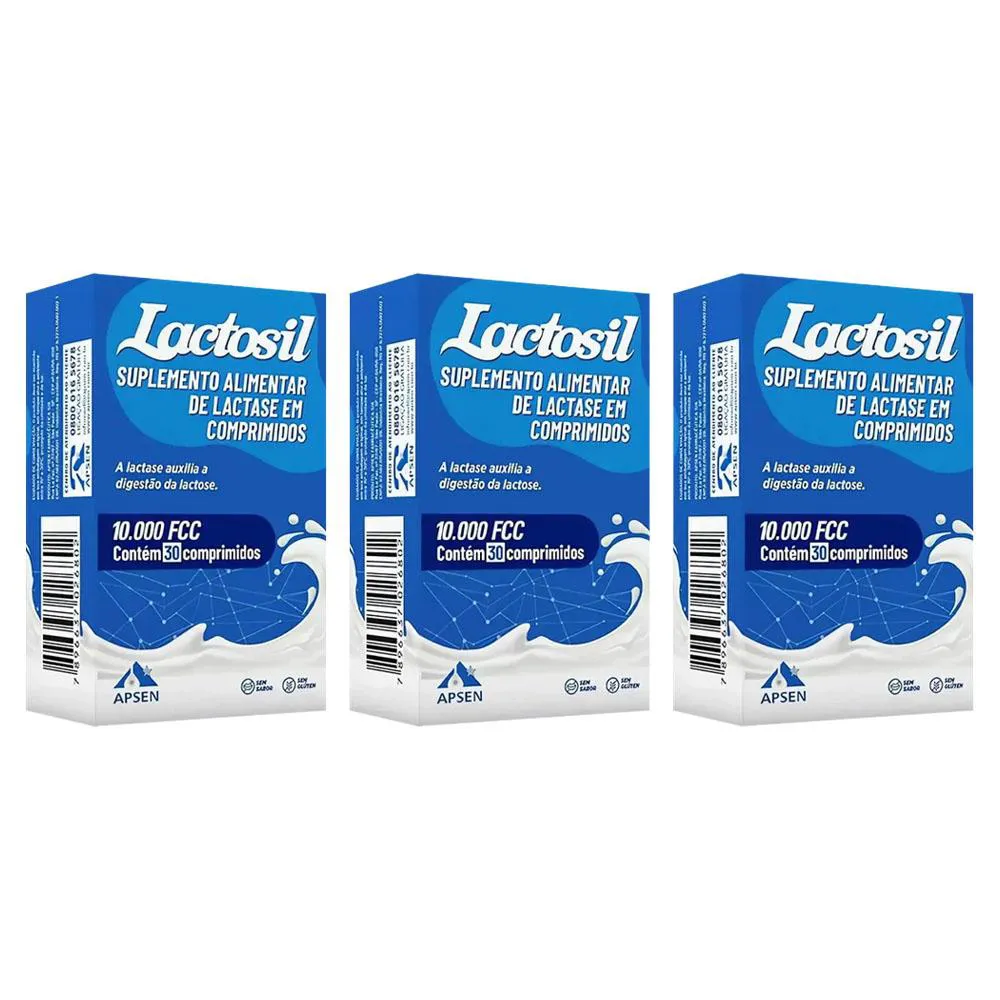 KIT 3 SUPLEMENTO LACTOSIL 10.000 FCC 30CPR - APSEN
