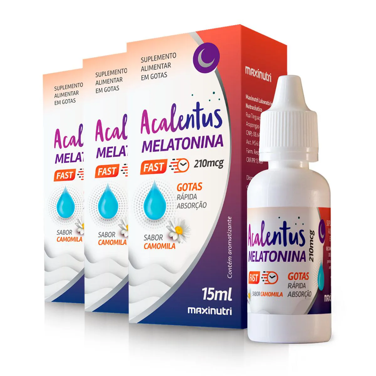 KIT 3 ACALENTUS FAST MELATONINA MAXINUTRI 15ML CAMOMILA