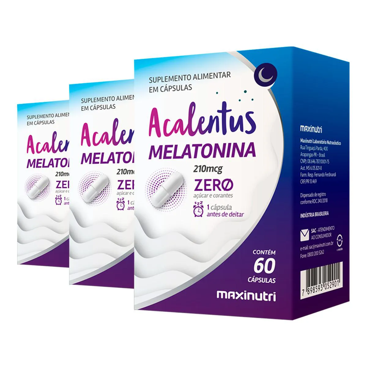 KIT 3 ACALENTUS MELATONINA ZERO MAXINUTRI 60 CáPSULAS