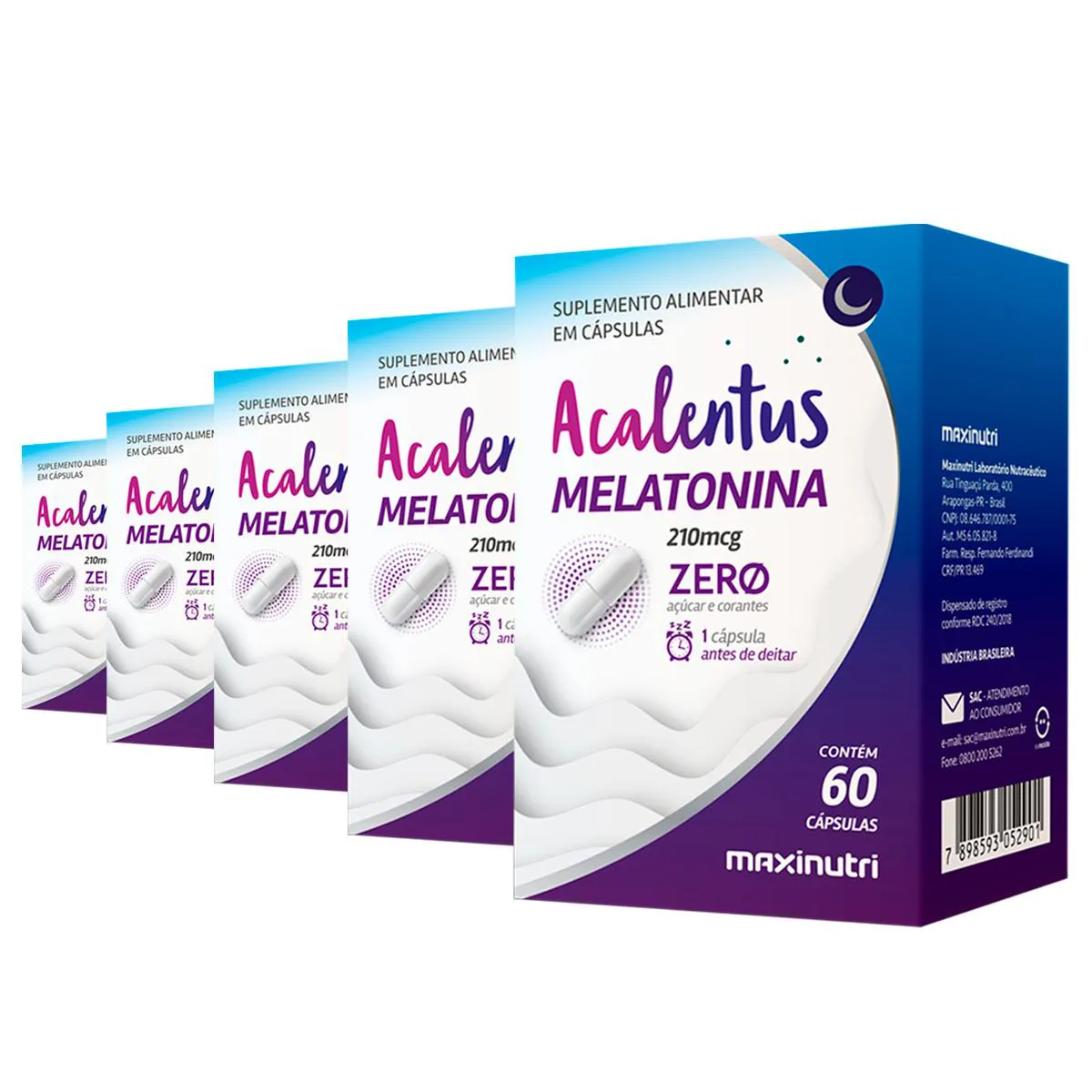 KIT 5 ACALENTUS MELATONINA ZERO MAXINUTRI 60 CáPSULAS