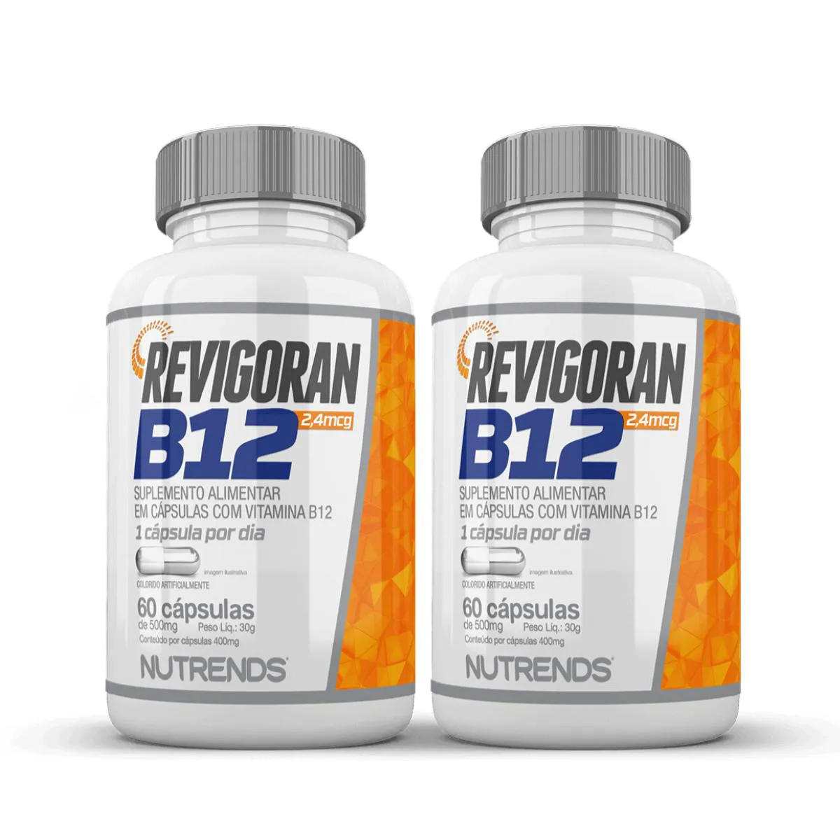 2X REVIGORAN VITAMINA B12 2,4MCG NUTRENDS 60 CáPSULAS SEM Sabor