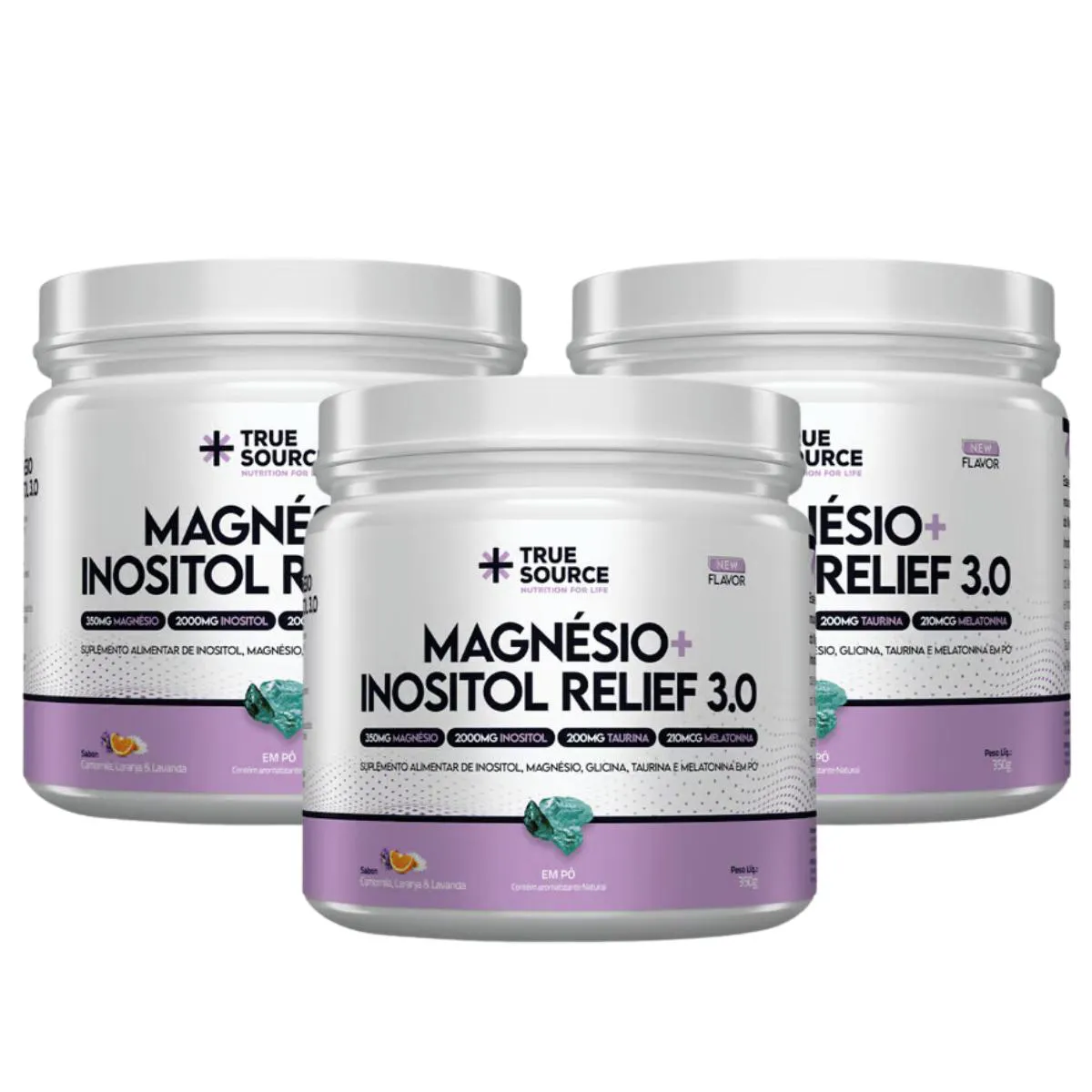 3X MAGNéSIO + INOSITOL RELIEF 3.0 CAMOMILA TRUE SOURCE 350G Camomila E Lavanda