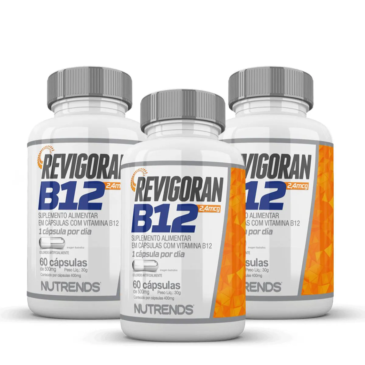 3X REVIGORAN VITAMINA B12 2,4MCG NUTRENDS 60 CáPSULAS SEM Sabor