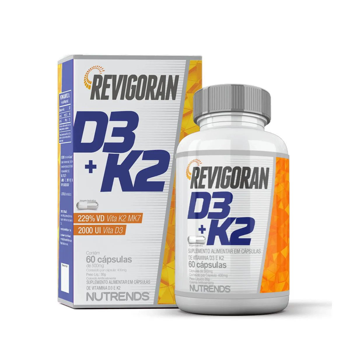 REVIGORAN VITAMINA D3 + K2 NUTRENDS 60 CáPSULAS SEM Sabor