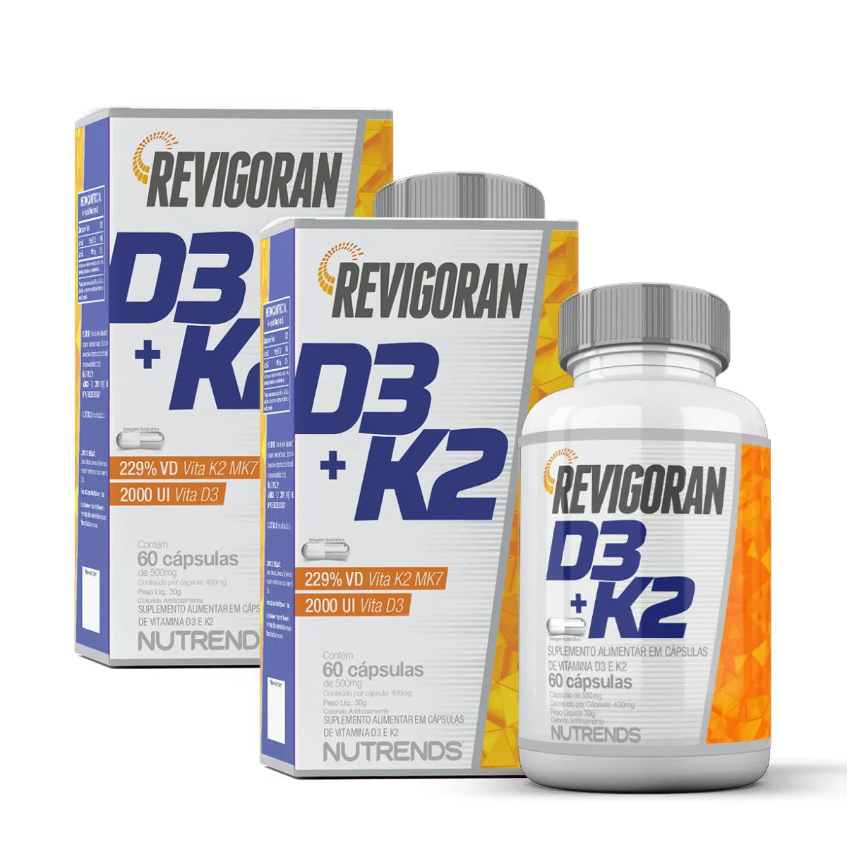 2X REVIGORAN VITAMINA D3 + K2 NUTRENDS 60 CáPSULAS SEM Sabor