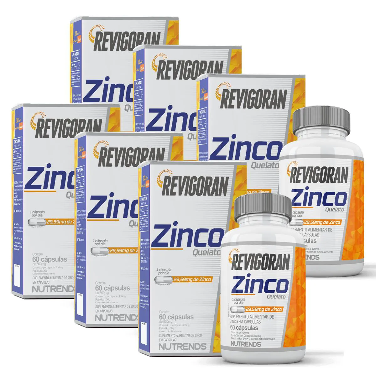6X REVIGORAN ZINCO 29,59MG NUTRENDS 60 CáPSULAS SEM Sabor