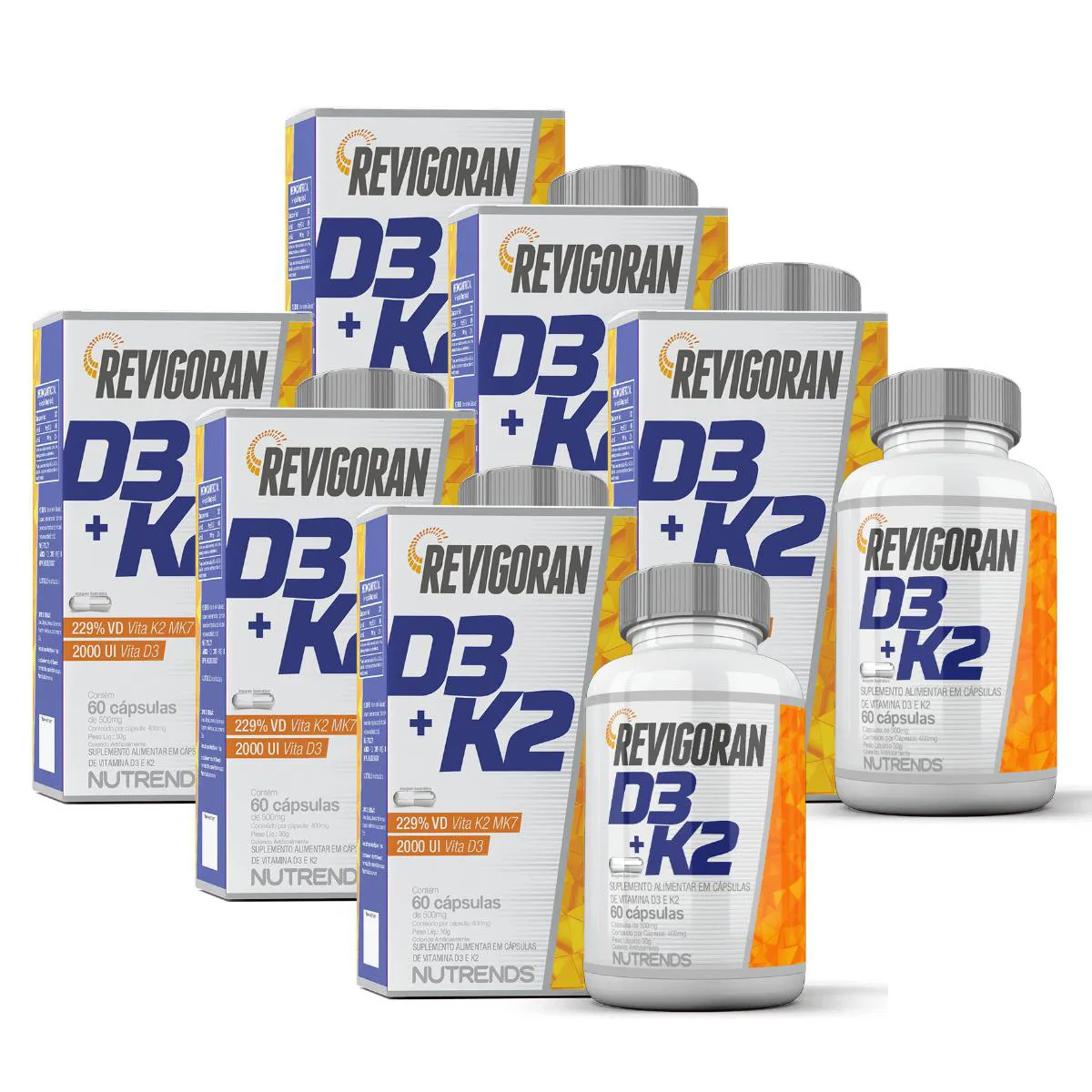 6X REVIGORAN VITAMINA D3 + K2 NUTRENDS 60 CáPSULAS SEM Sabor