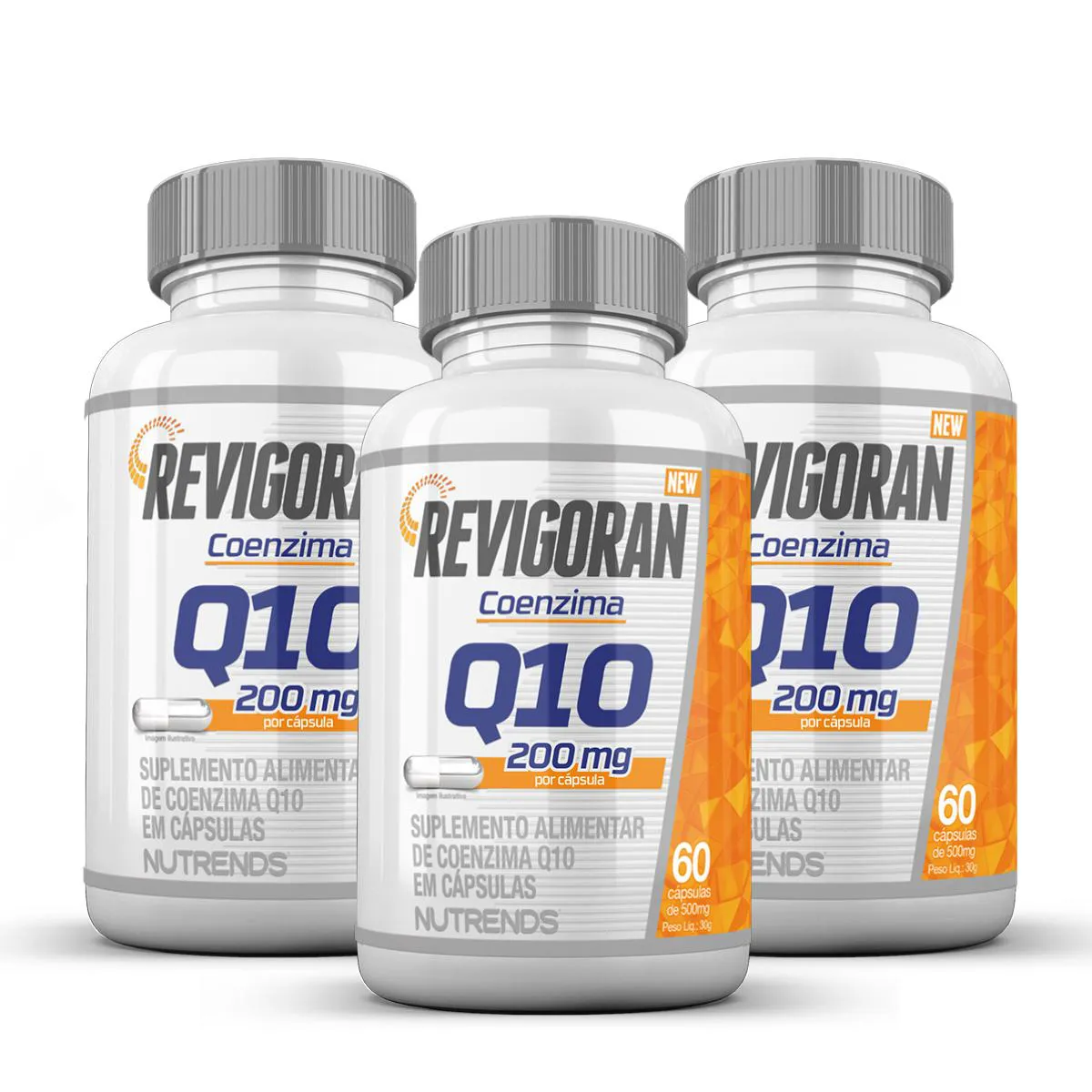 3X REVIGORAN COENZIMA Q10 50MG NUTRENDS 60 CáPSULAS SEM Sabor