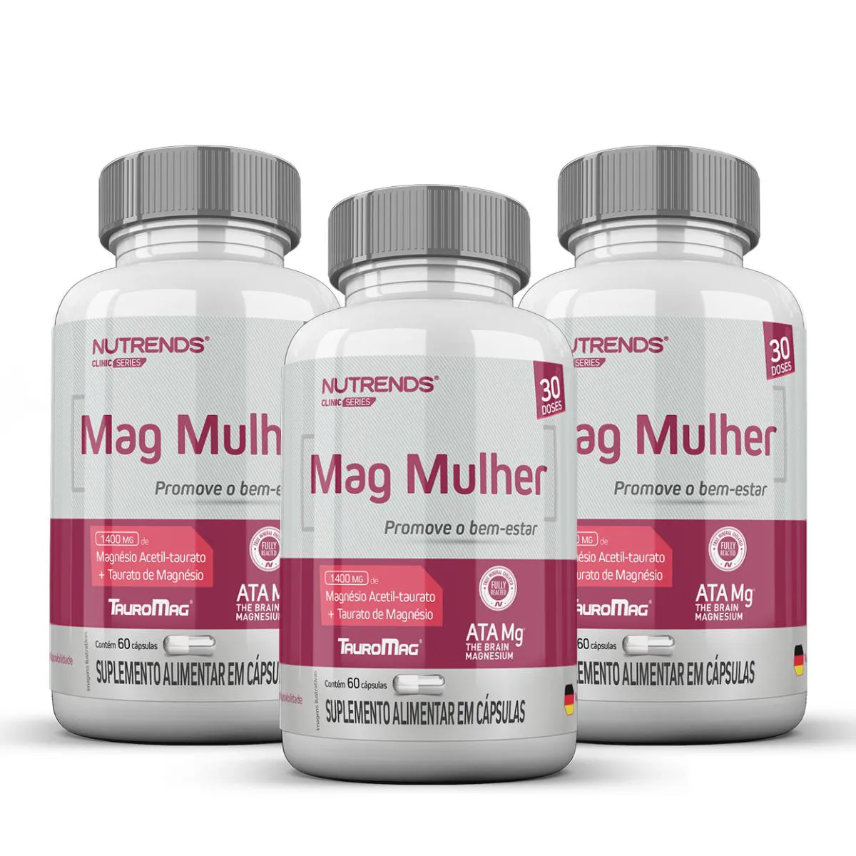 3X MAG MULHER TAURATO DE MAGNéSIO NUTRENDS 60 CáPSULAS SEM Sabor