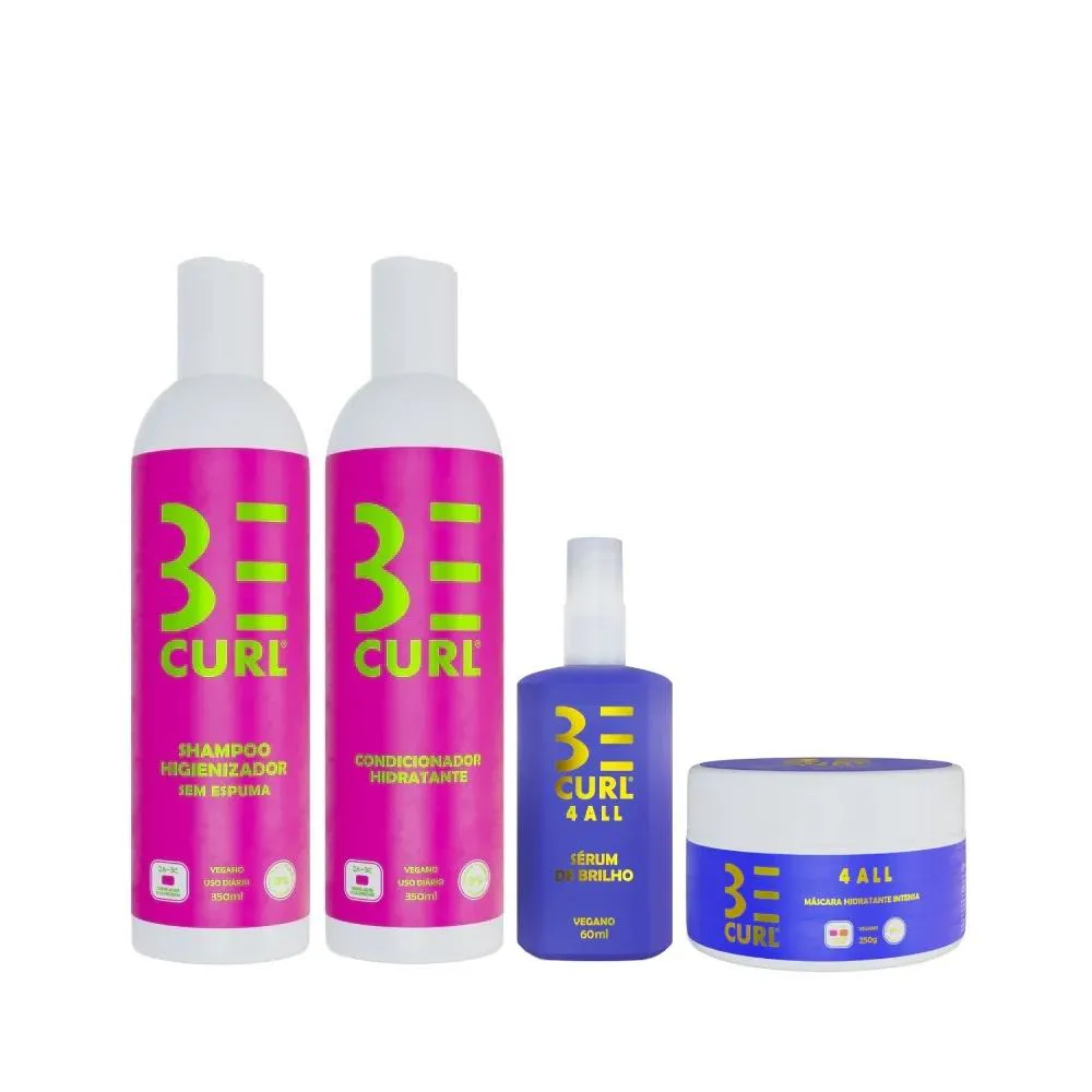KIT BE CURL SHAMPOO NO POO 350ML + CONDICIONADOR 350ML + MáSCARA 250G + SéRUM DE BRILHO 60ML