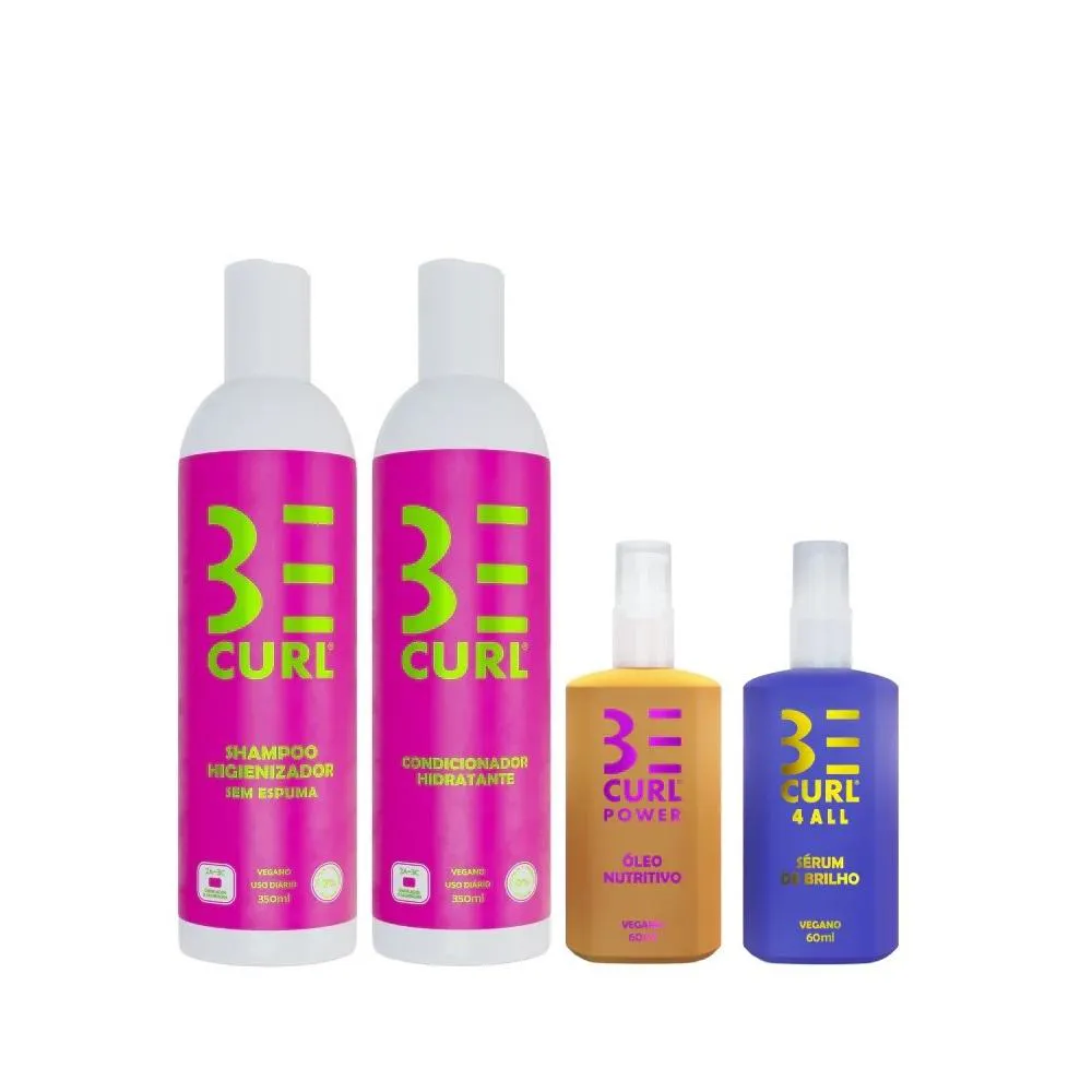 KIT BE CURL NO POO SHAMPOO + CONDICIONADOR + ÓLEO NUTRITIVO + SéRUM DE BRILHO