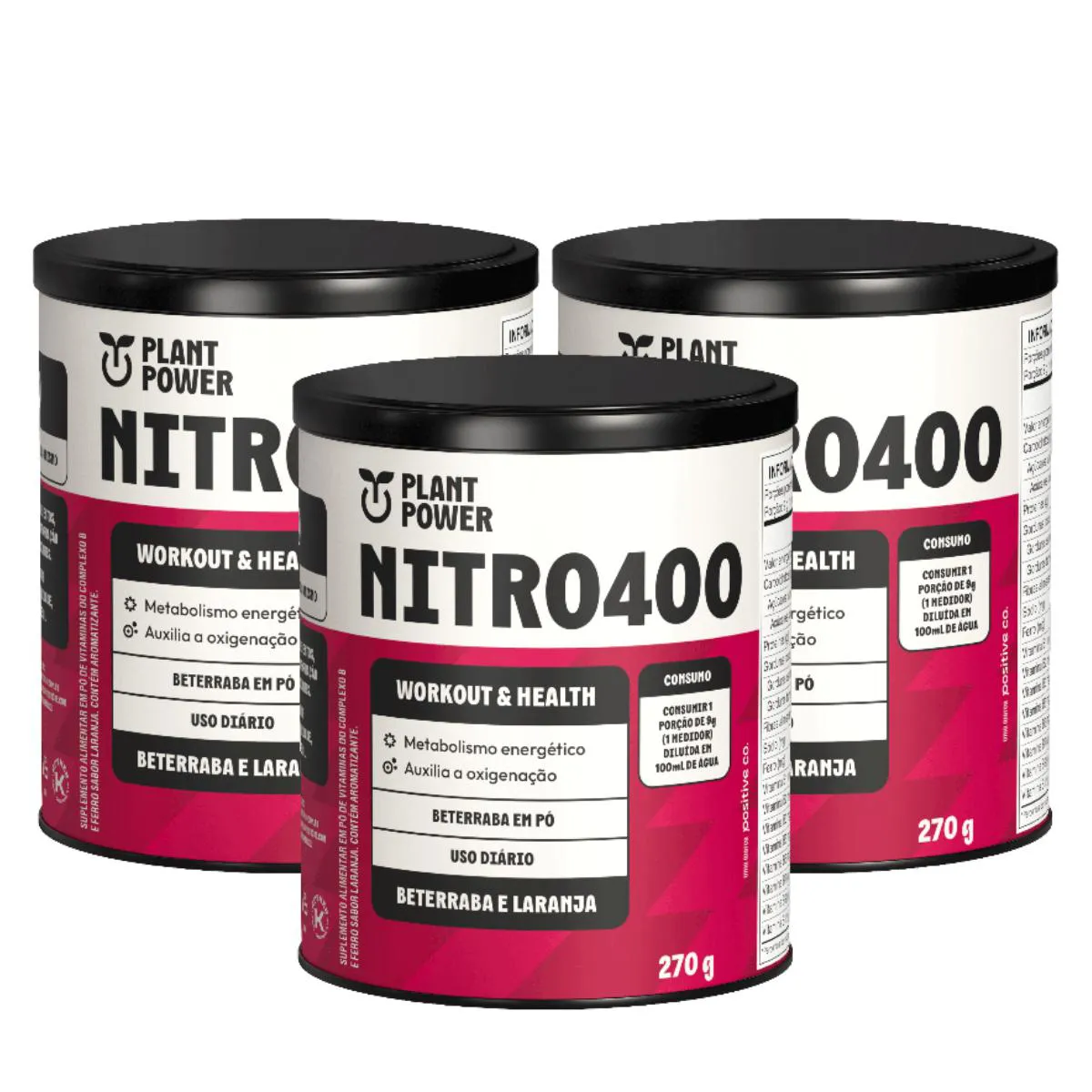 3X NITRO400 PLANT POWER BETERRABA E LARANJA 270G