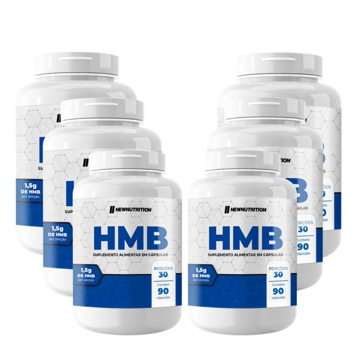 6X HMB 1500MG NEW NUTRITION 90 CáPSULAS SEM Sabor