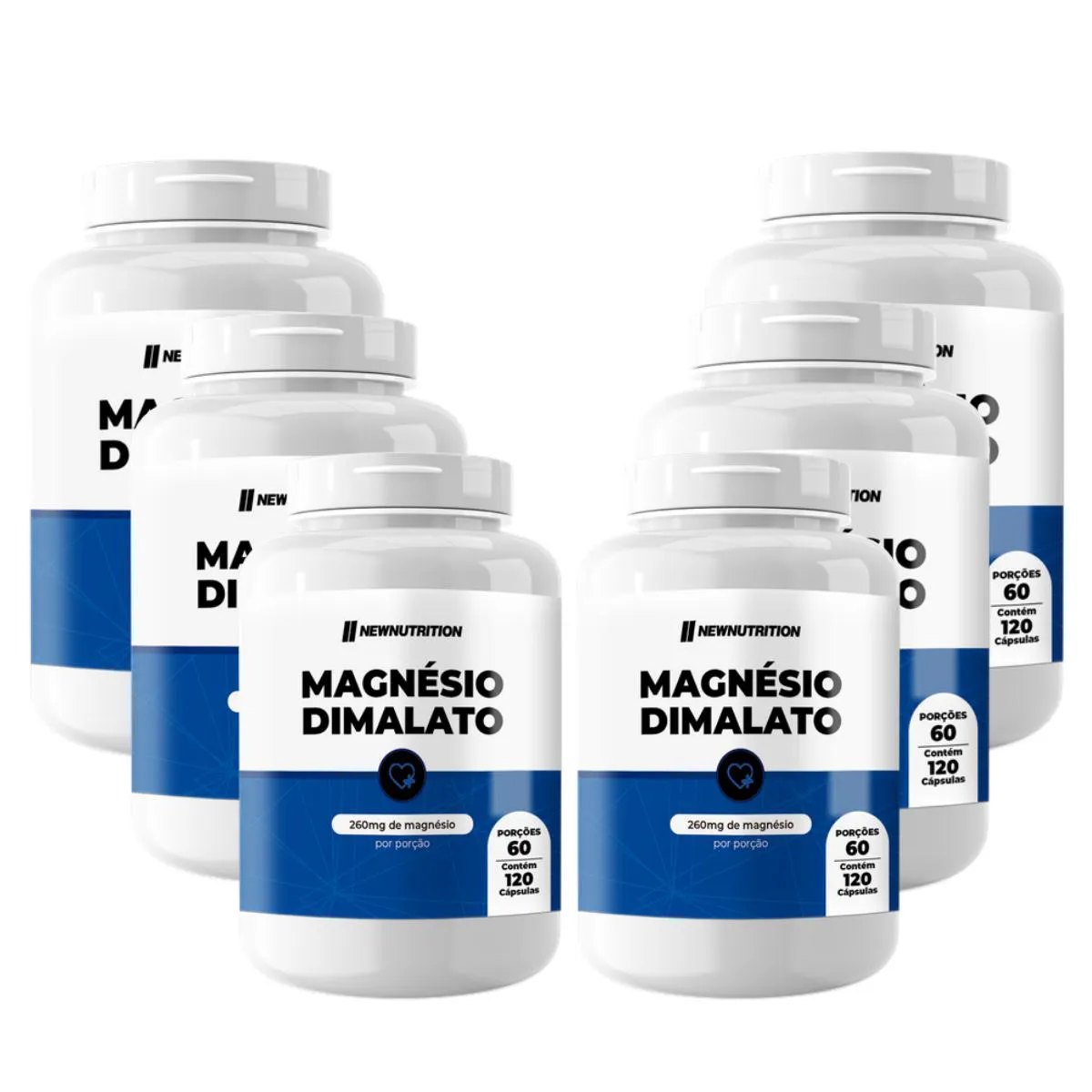 6X MAGNéSIO DIMALATO 260MG NEW NUTRITION 120 CáPSULAS SEM Sabor