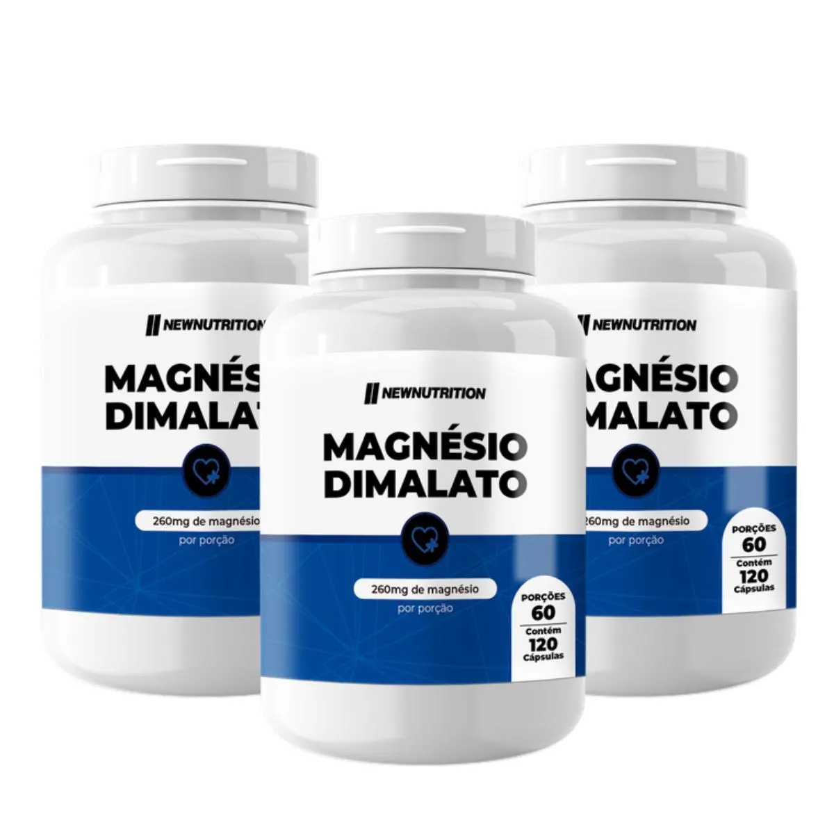 3X MAGNéSIO DIMALATO 260MG NEW NUTRITION 120 CáPSULAS SEM Sabor