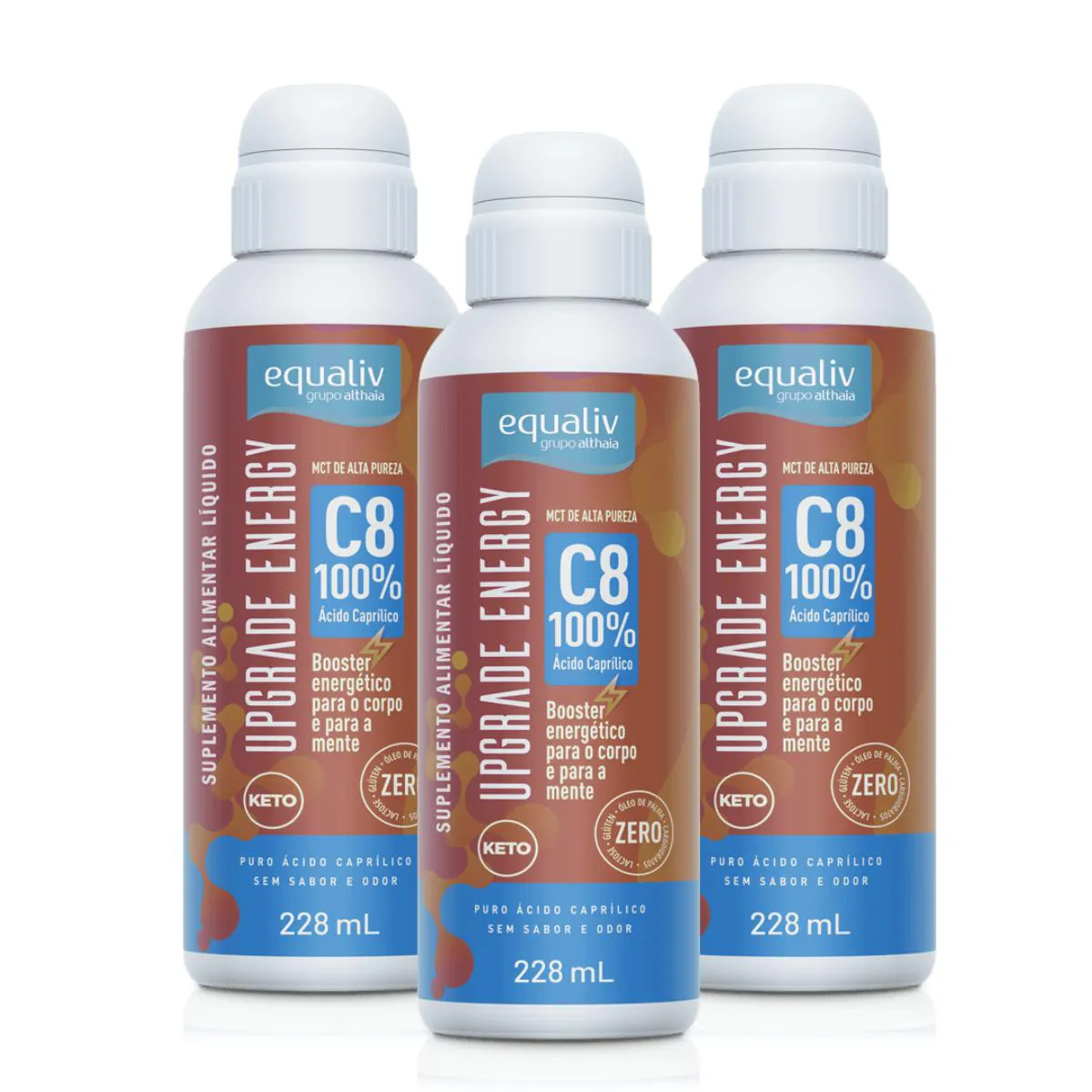 3X SUPLEMENTO LíQUIDO UPGRADE ENERGY MCT EQUALIV 228ML SEM Sabor