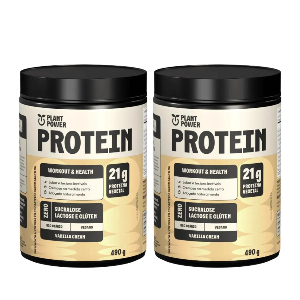 2X PROTEINA VEGANA VANILLA CREAM PLANT POWER 490G Baunilha