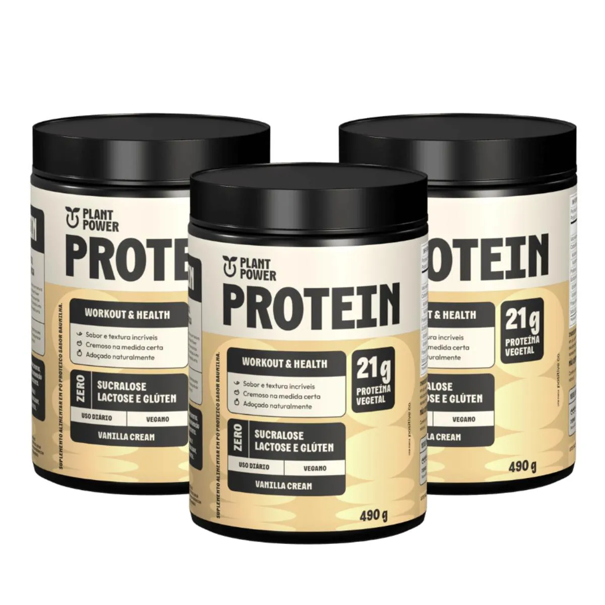 3X PROTEINA VEGANA VANILLA CREAM PLANT POWER 490G Baunilha