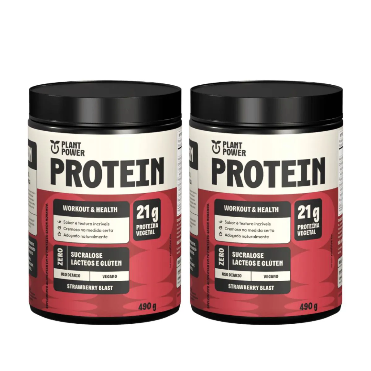 2X PROTEíNA VEGANA MORANGO PLANT POWER 490G