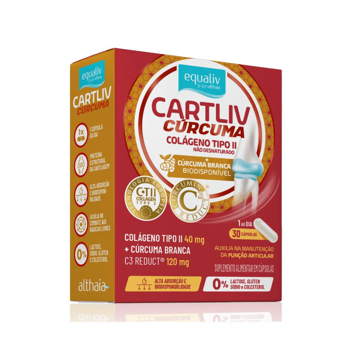 CARTLIV CúRCUMA COLáGENO TIPO II EQUALIV 30 CáPSULAS SEM Sabor
