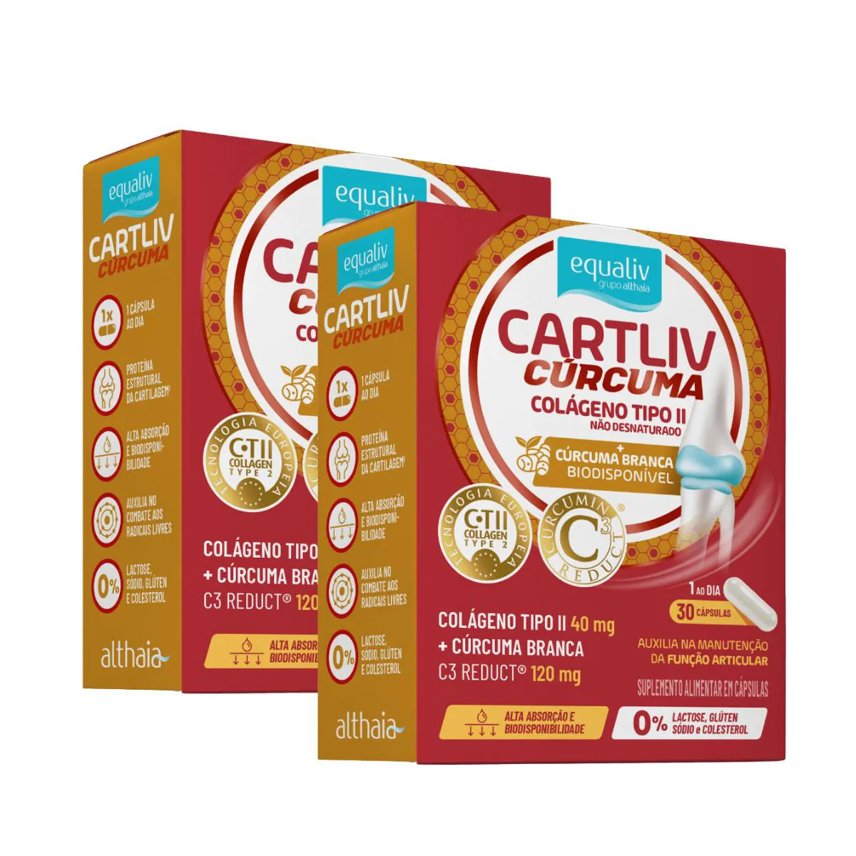 2X CARTLIV CúRCUMA COLáGENO TIPO II EQUALIV 30 CáPSULAS SEM Sabor