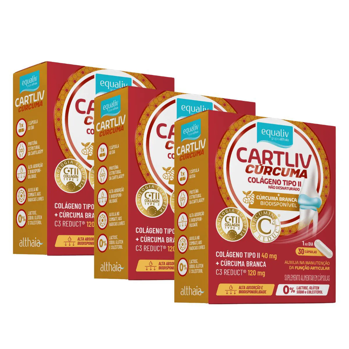 3X CARTLIV CúRCUMA COLáGENO TIPO II EQUALIV 30 CáPSULAS SEM Sabor