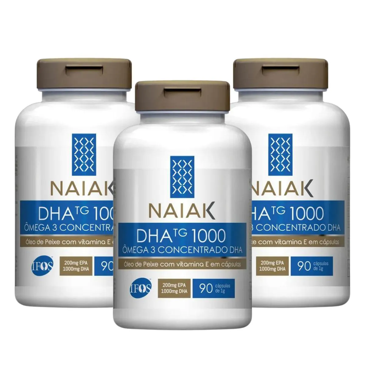 3X DHA TG 1000 ÔMEGA 3 CONCENTRADO NAIAK 90 CáPSULAS SEM Sabor