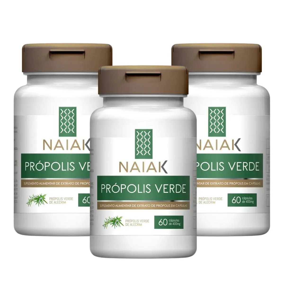 3X EXTRATO DE PRóPOLIS VERDE NAIAK 60 CáPSULAS SEM Sabor