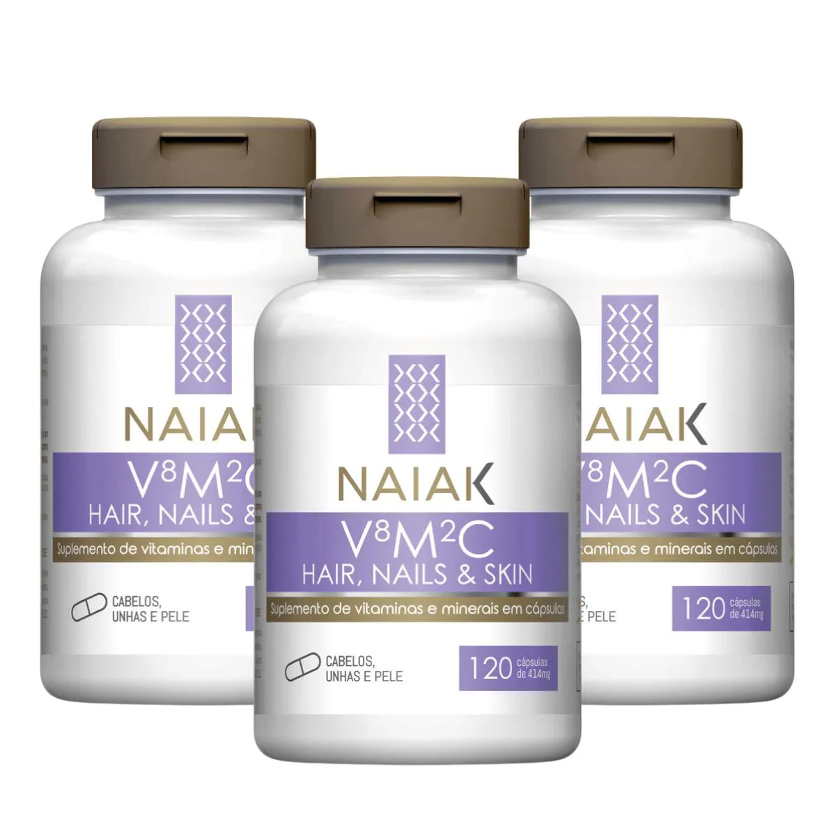 3X COLáGENO VERISOL VMC HAIR NAILS SKIN NAIAK 120 CáPSULAS SEM Sabor
