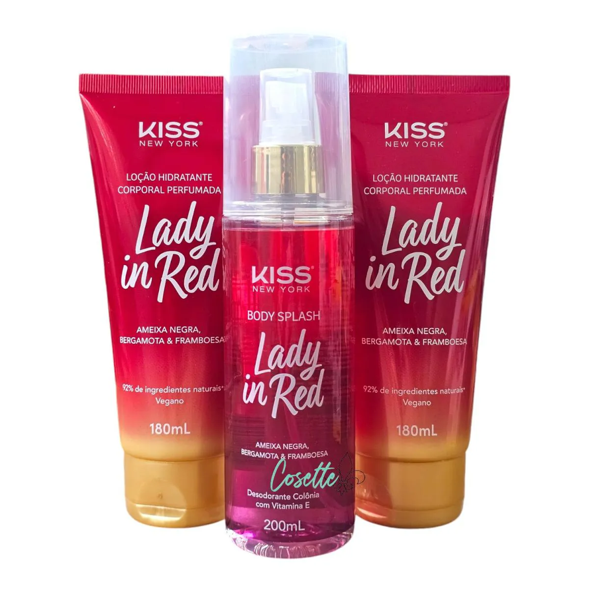 KIT KISS NEW YORK LADY IN RED - 2 UNIDADES HIDRATANTE CORPORAL 180ML + BODY SPLASH 200ML