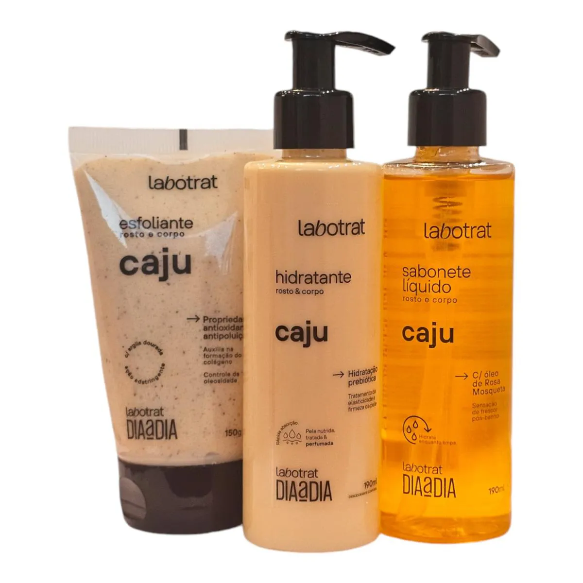 KIT LABOTRAT DIA A DIA CAJU - HIDRATANTE 190ML + SABONETE LíQUIDO 190ML + ESFOLIANTE 150G