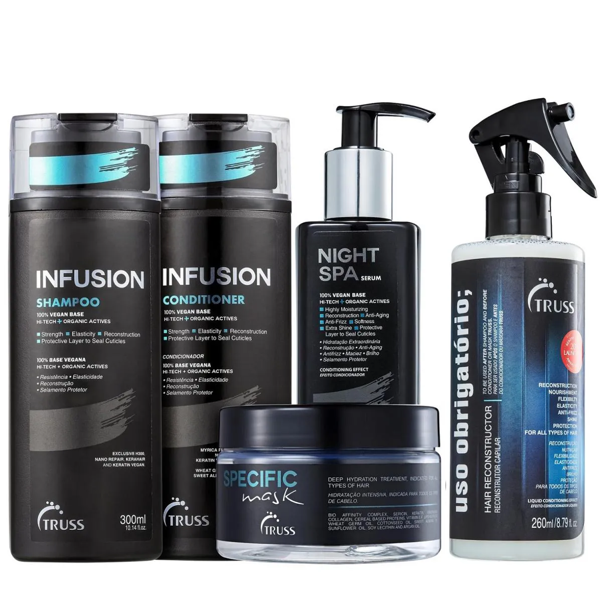 KIT TRUSS INFUSION SHAMPOO E CONDICIONADOR - SPECIFIC MASK - USO OBRIGATóRIO - NIGHT SPA (5 PRODUTOS)