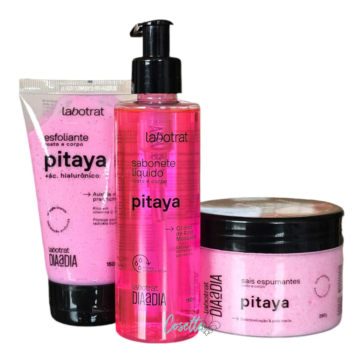 KIT LABOTRAT DIA A DIA PITAYA - SABONETE LíQUIDO 190ML + ESFOLIANTE 150G + SAIS ESPUMANTES 280G
