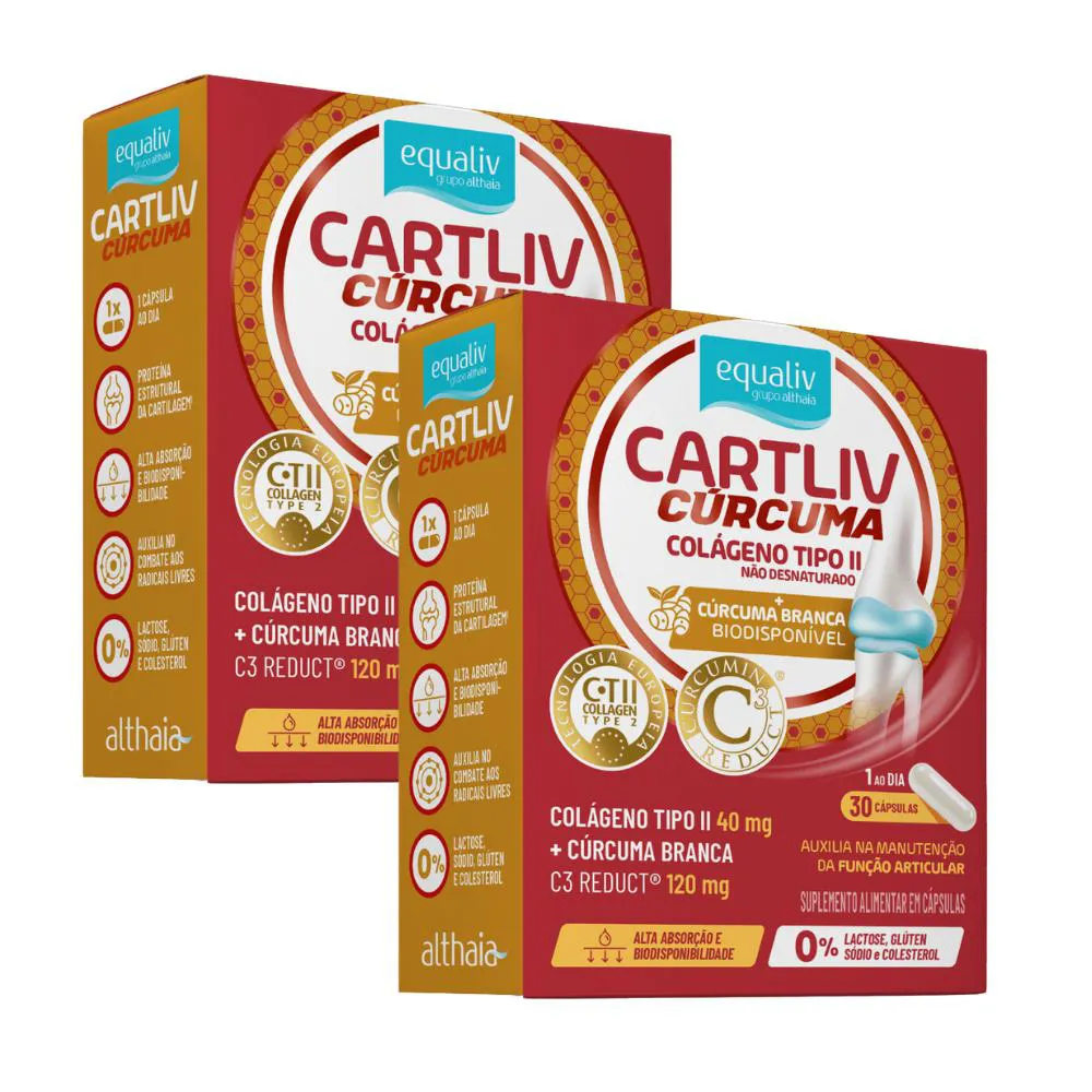 KIT 2UN CARTLIV CúRCUMA COLáGENO TIPO II 30 CáPSULAS