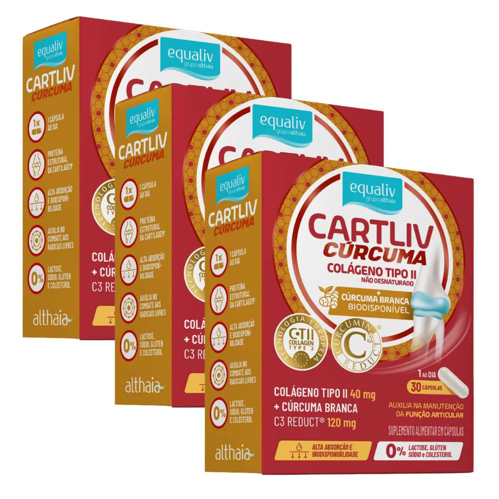 KIT 3UN CARTLIV CúRCUMA COLáGENO TIPO II 30 CáPSULAS