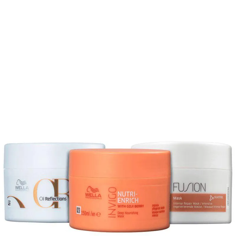 Kit Wella Nutri Enrich Cronograma Capilar - Máscara Nutri 150ml + Máscara Fusion 150ml + Máscara Oil Reflections 150ml