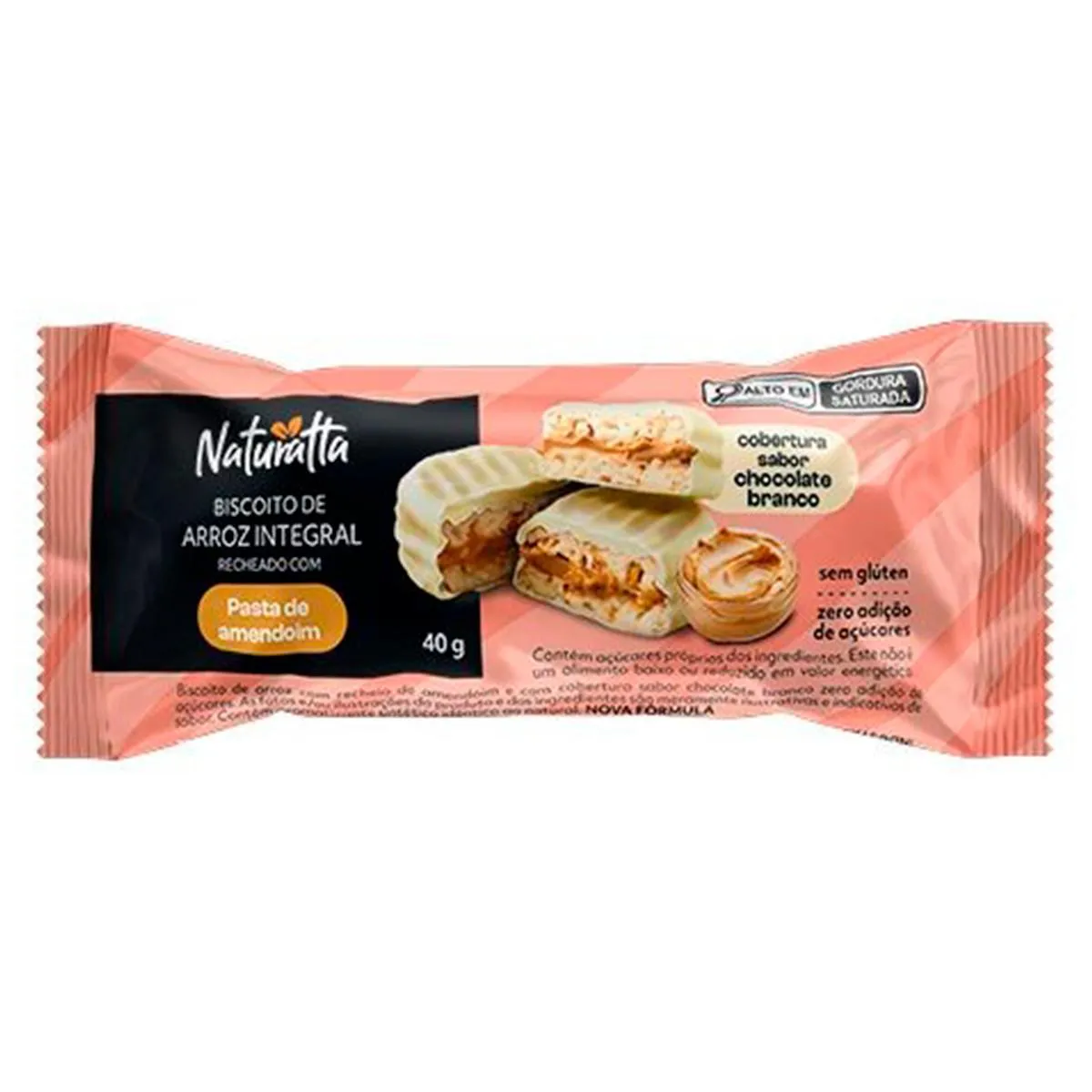Biscoito de Arroz Integral Naturatta Pasta de Amendoim Cobertura Chocolate Branco 40g