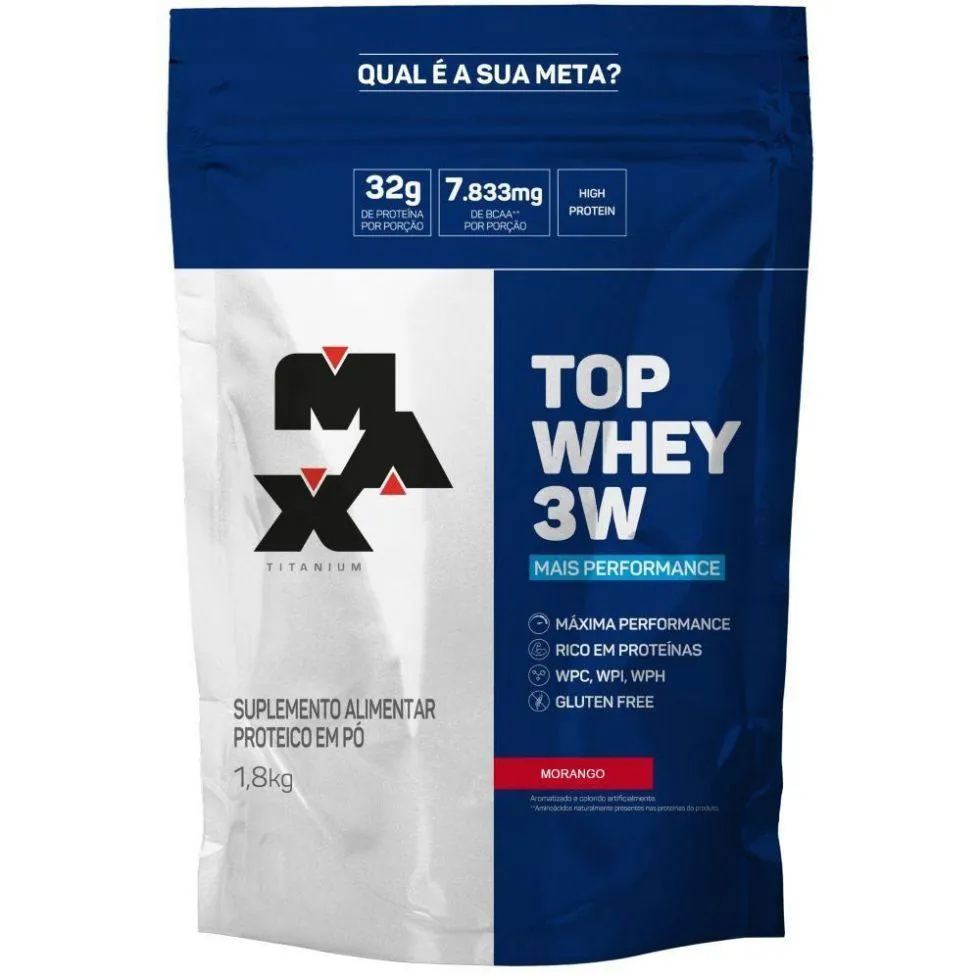 TOP WHEY 3W REFIL (1,8KG) - SABOR: MAIS PERFORMANCE - MORANGO