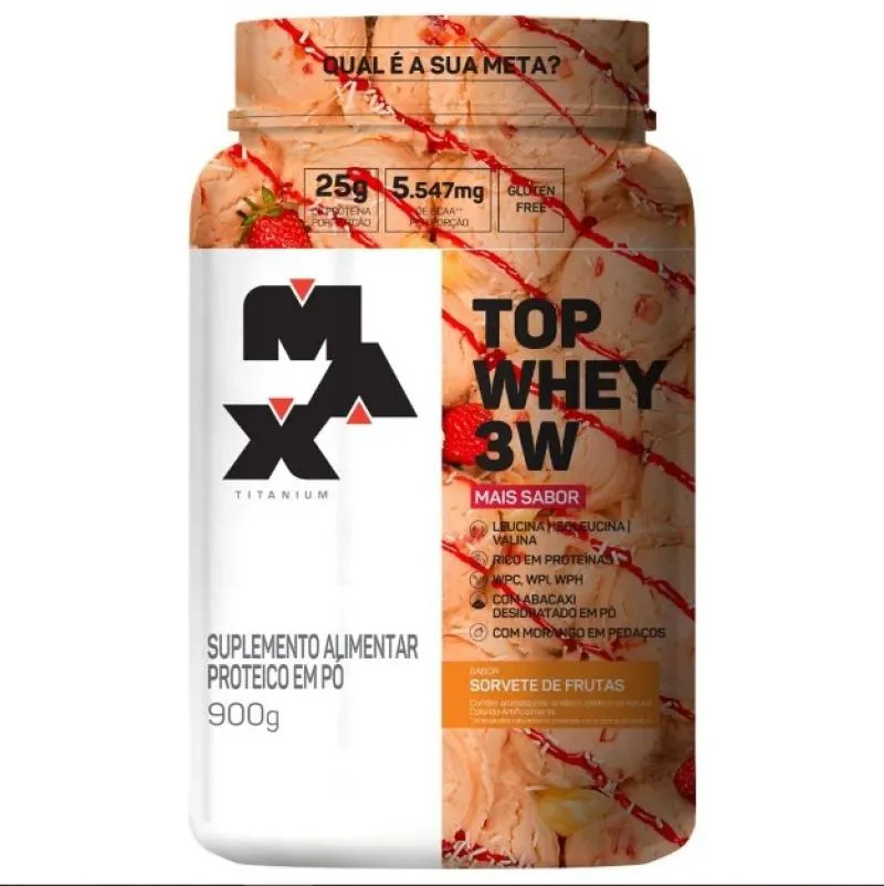 TOP WHEY 3W (900G) - SABOR: MAIS SABOR - SORVETE DE FRUTAS
