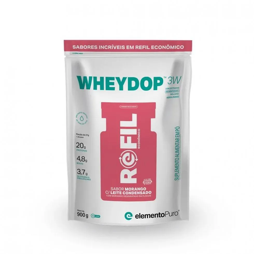 WHEYDOP 3W REFIL (900G) - SABOR: MORANGO C/ LEITE CONDENSADO