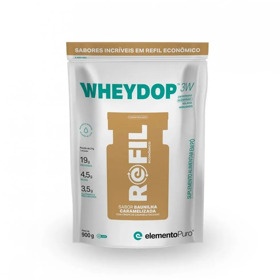 WHEYDOP 3W REFIL (900G) - SABOR: BAUNILHA CARAMELIZADA