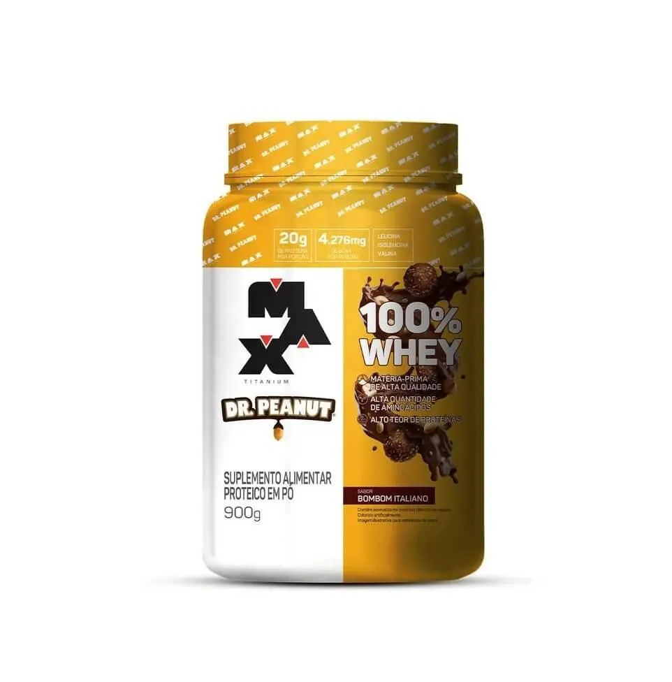 100% WHEY MAX TITANIUM X DR. PEANUT (900G) - SABOR: BOMBOM ITALIANO