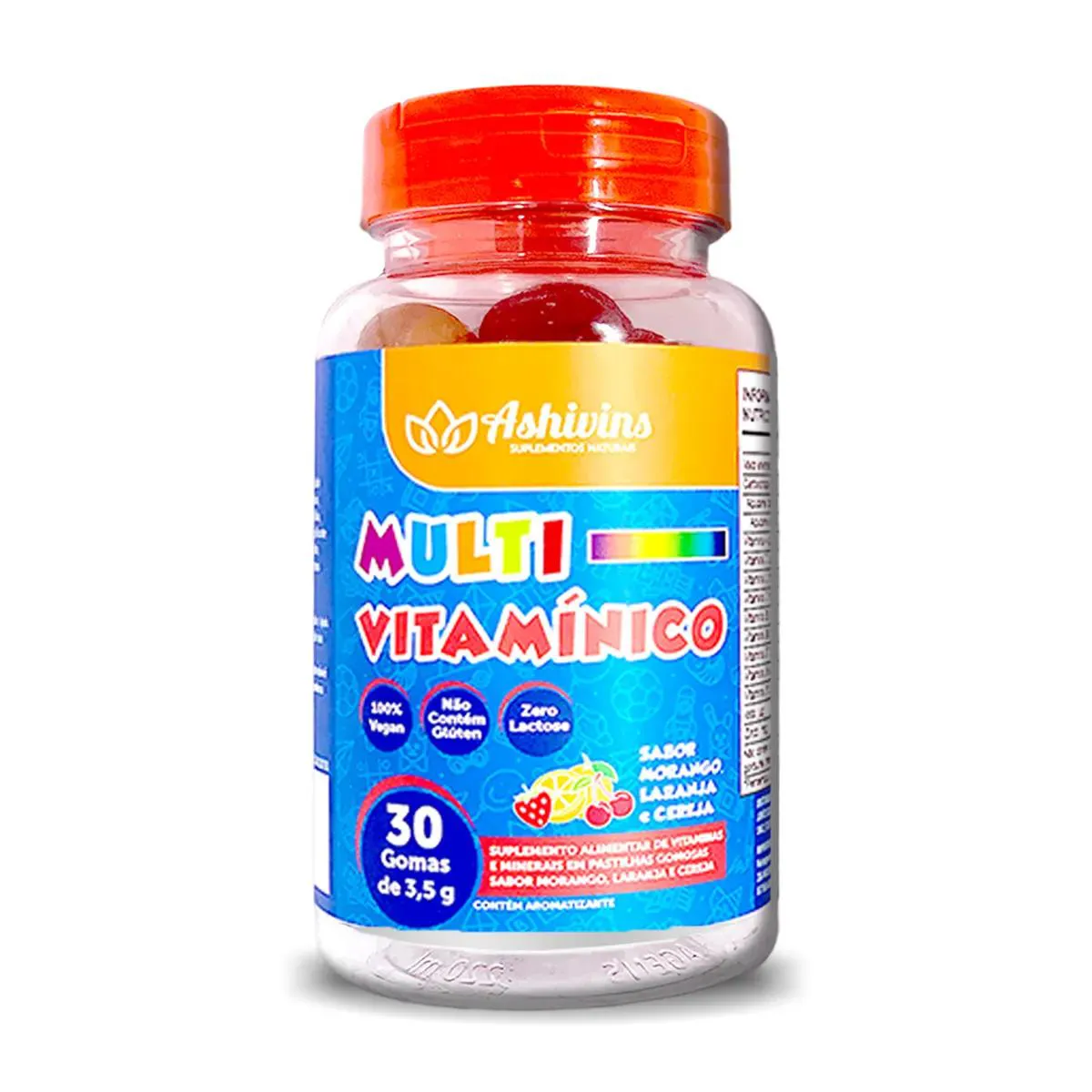 MULTIVITAMíNICO KIDS 30 GUMMIES, GOMAS MASTIGAVEIS SABOR MORANGO - ASHIVINS