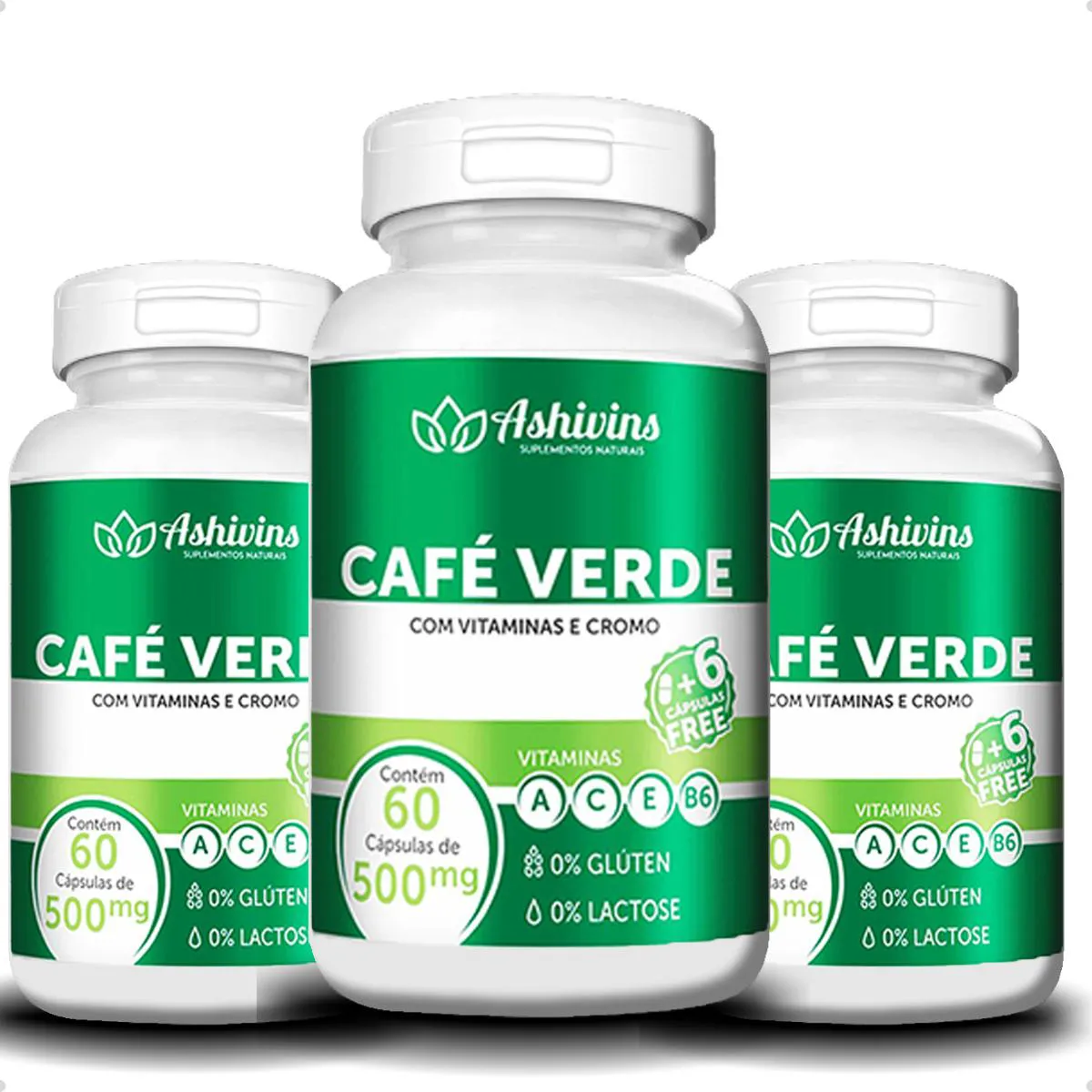 KIT 3 CAFé VERDE 180CAPS 500MG ASHIVINS