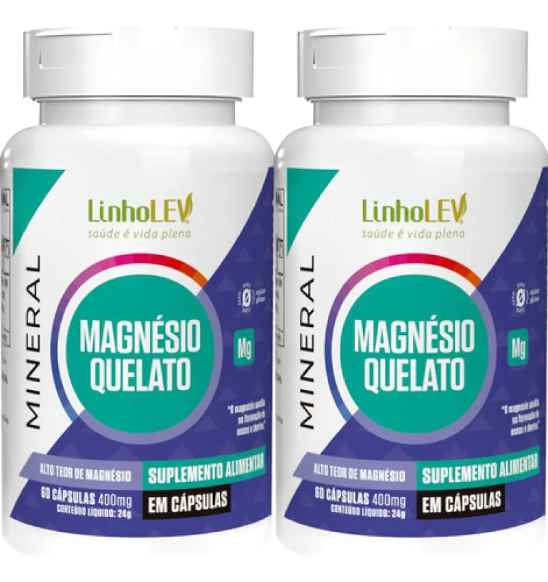 MAGNéSIO QUELATO 2 X 60 CáPSULAS LINHO LEV
