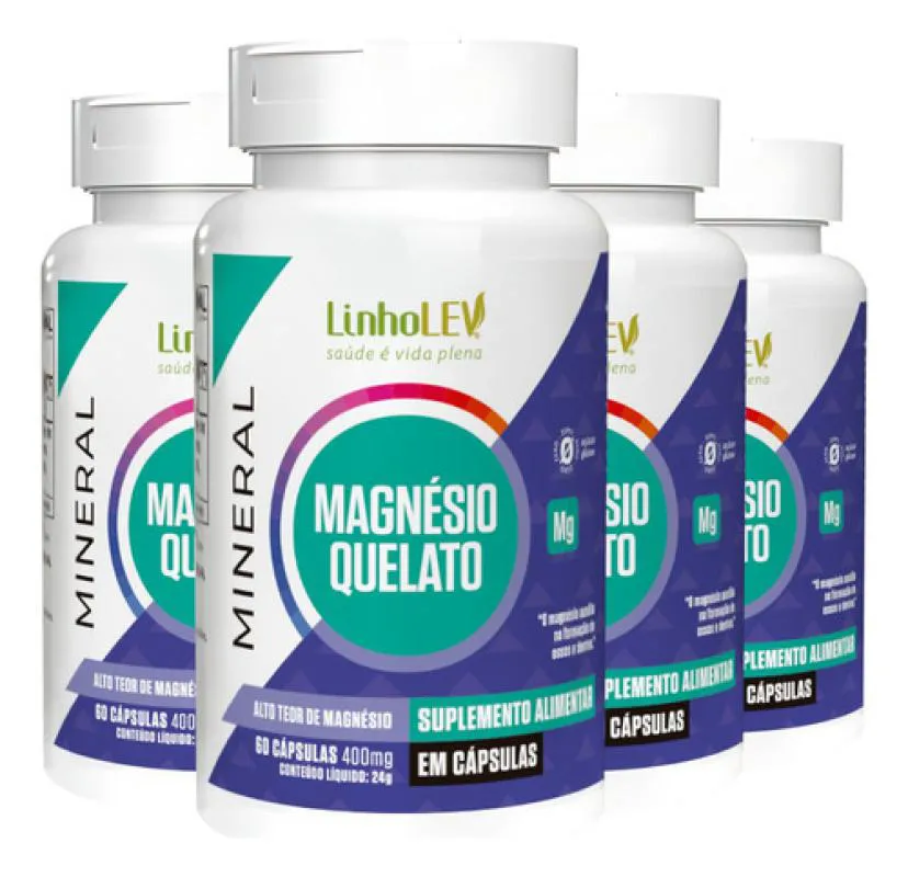 MAGNéSIO QUELATO 4 X 60 CáPSULAS LINHO LEV