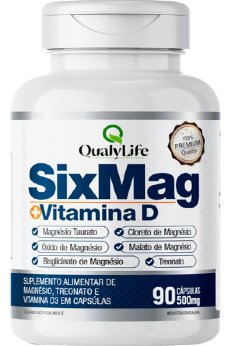 SIXMAG MAGNéSIO E VITAMINA D3 90 CáPSULAS QUALYLIFE