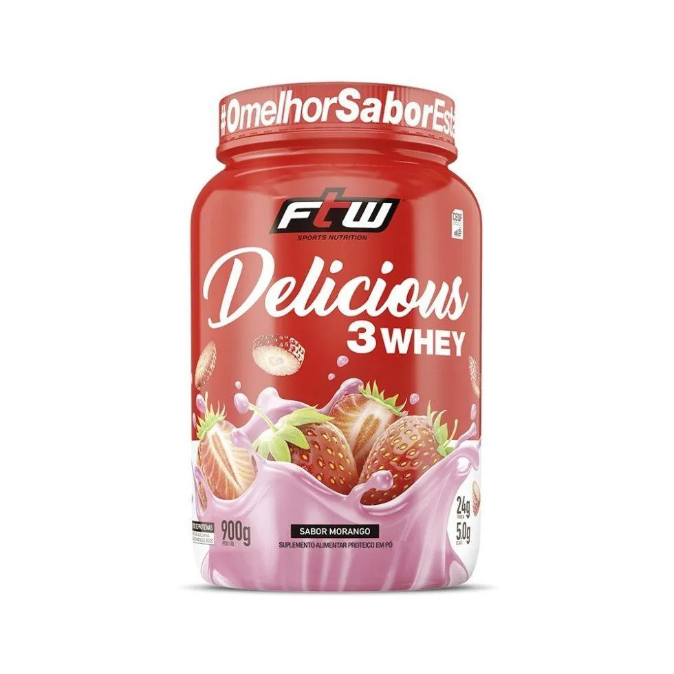DELICIOUS 3WHEY (900G) - SABOR: MORANGO