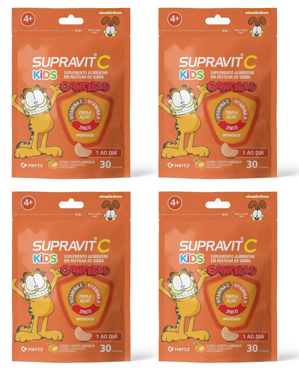 KIT 04 SUPRAVIT C KIDS VITAMINDO SABOR LARANJA 30UN - HERTZ