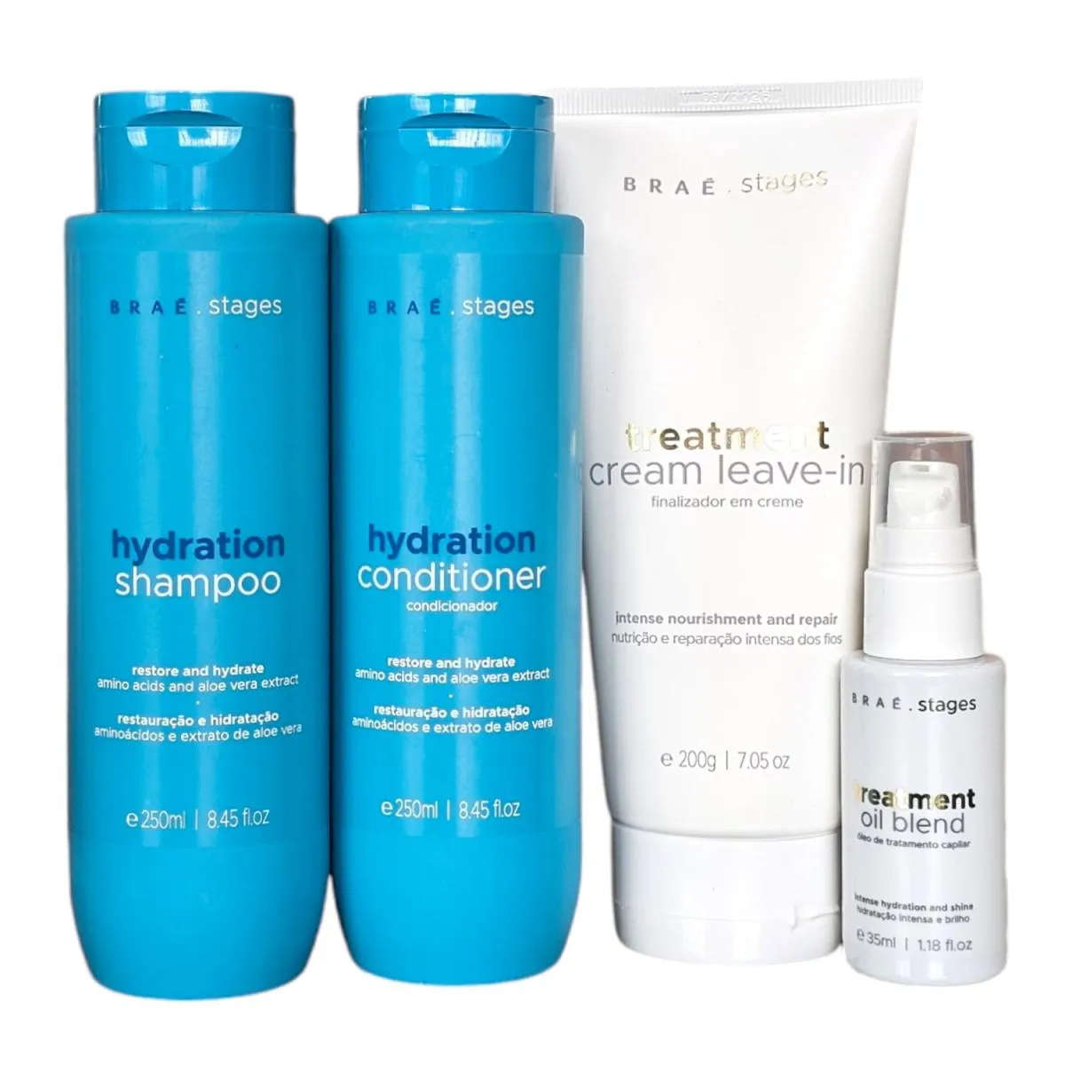 KIT BRAé STAGES HYDRATION - SHAMPOO 250ML + CONDICIONADOR 250ML + TREAMENT LEAVE-IN CREME 200G + OIL BLEND 35ML